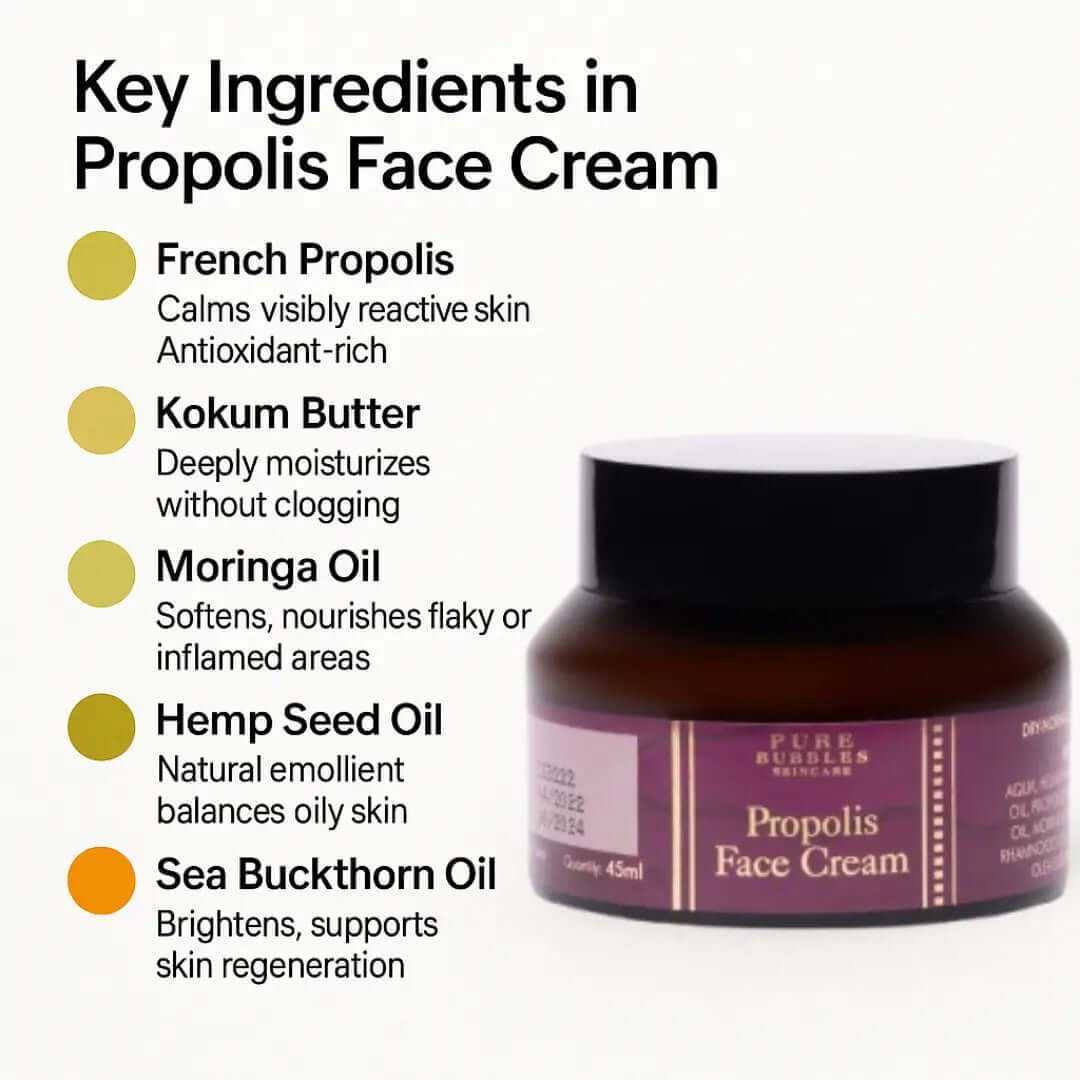 Propolis Cream Indgredients Pure Bubbles anti ageing cream for mature skin and fine lines