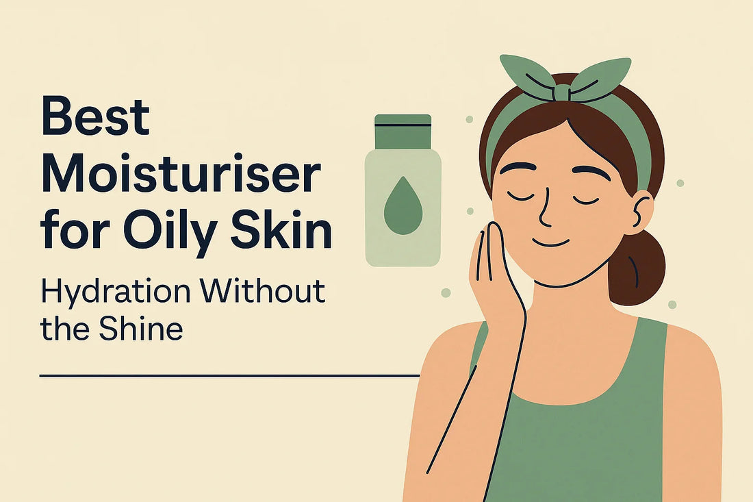 Best moisturiser for oily skin: hydration without shine, woman applying skincare with green bottle