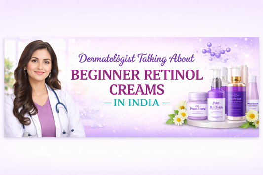 Dermatologist discussing beginner retinol creams in India with skincare products and chamomile flowers