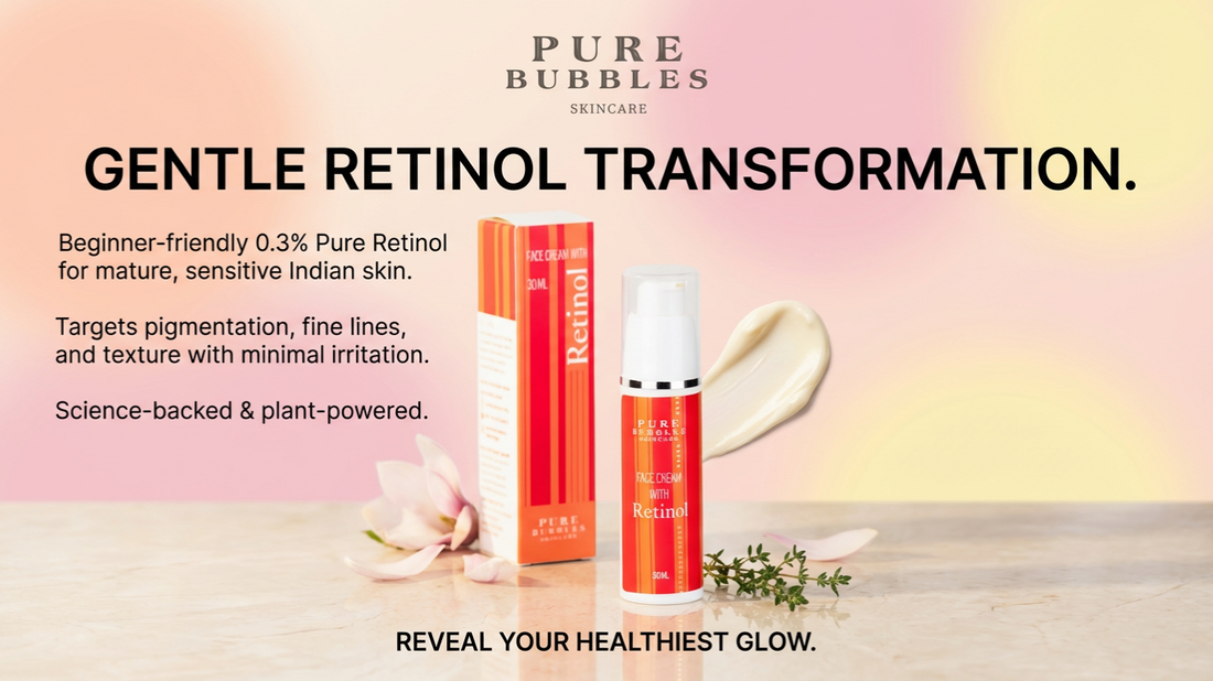 three simple skincare bottles on stone surface with soft natural light and neutral tones