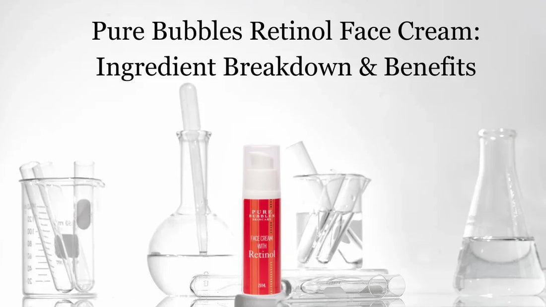 Retinol face cream with lab glassware, highlighting science-backed skincare ingredients for acne and aging