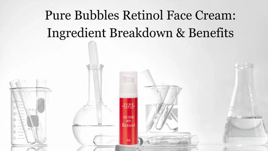 Retinol face cream with lab glassware, highlighting science-backed skincare ingredients for acne and aging