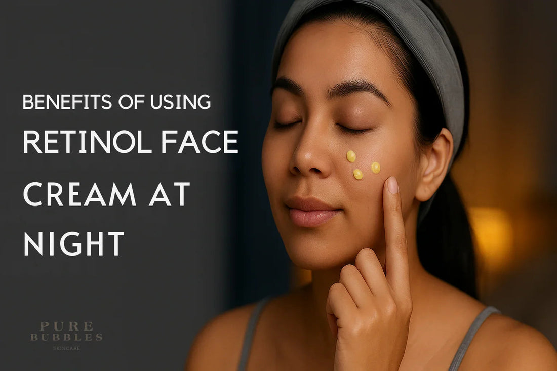 Woman applying retinol face cream at night for anti-aging skincare routine