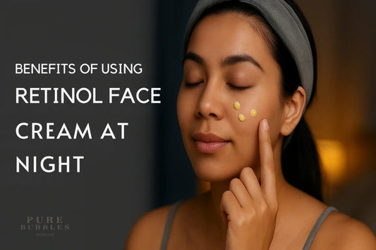 Woman applying retinol face cream at night for anti-aging skincare routine