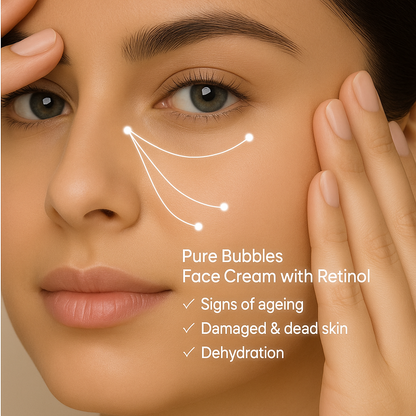 Pure bubbles face cream with retinol helps with signs of ageing, damaged and dead skin and dehydration 