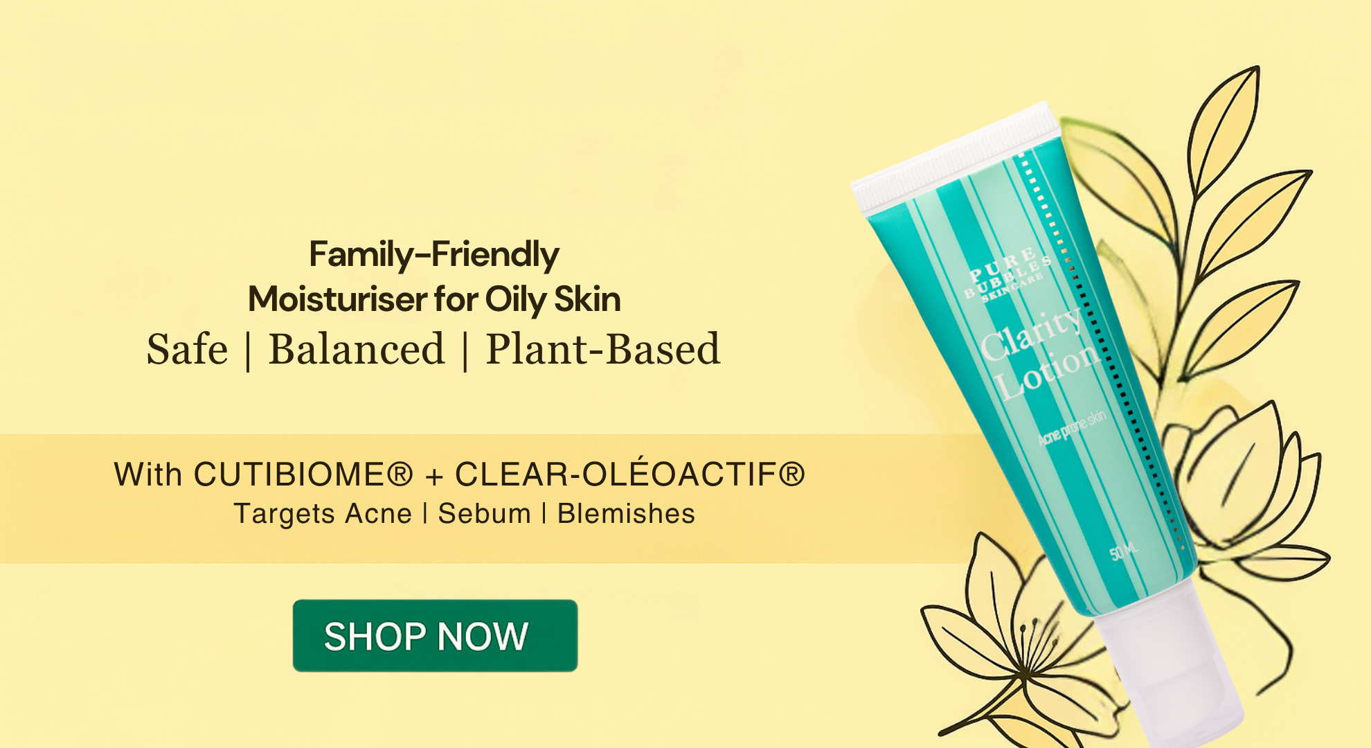 Clarity lotion moisturizer for oily skin, targets acne sebum and blemishes