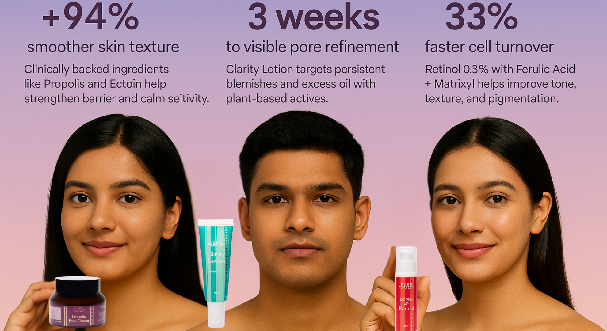 Pure bubbles skincare for anti ageing, oily skin and pigmentation